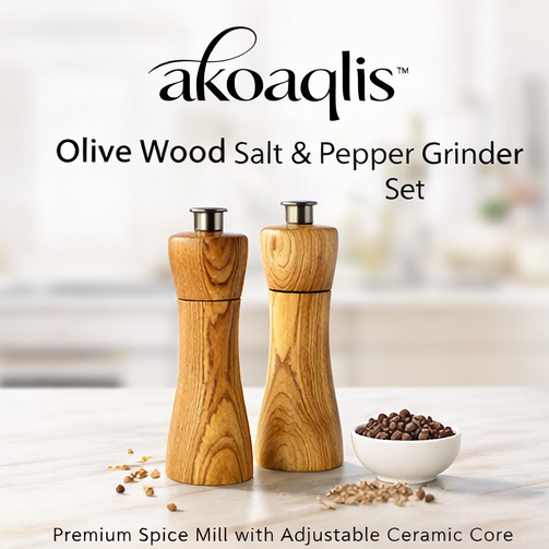 akoaqlis™ Olive Wood Salt & Pepper Grinder Set
