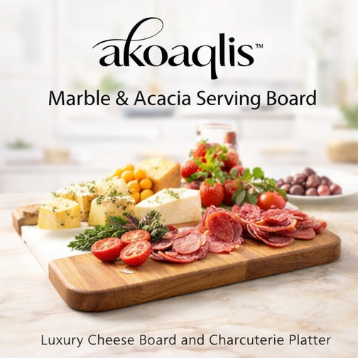 akoaqlis™ Marble & Acacia Serving Board